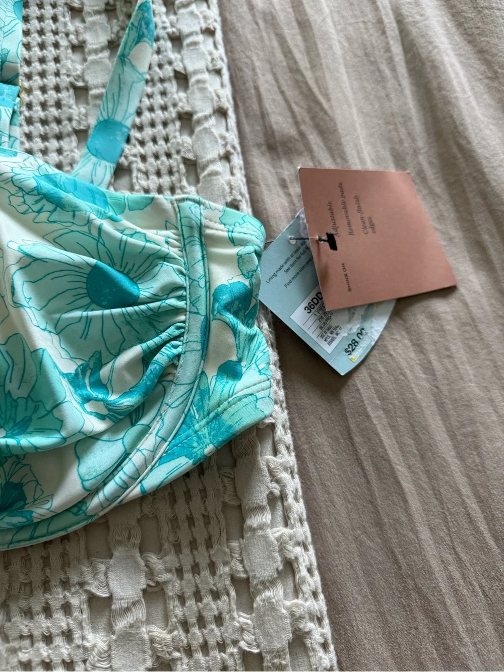 NEW Shade & Shore Aqua‎ Floral Underwire Bikini Top Size 36DD